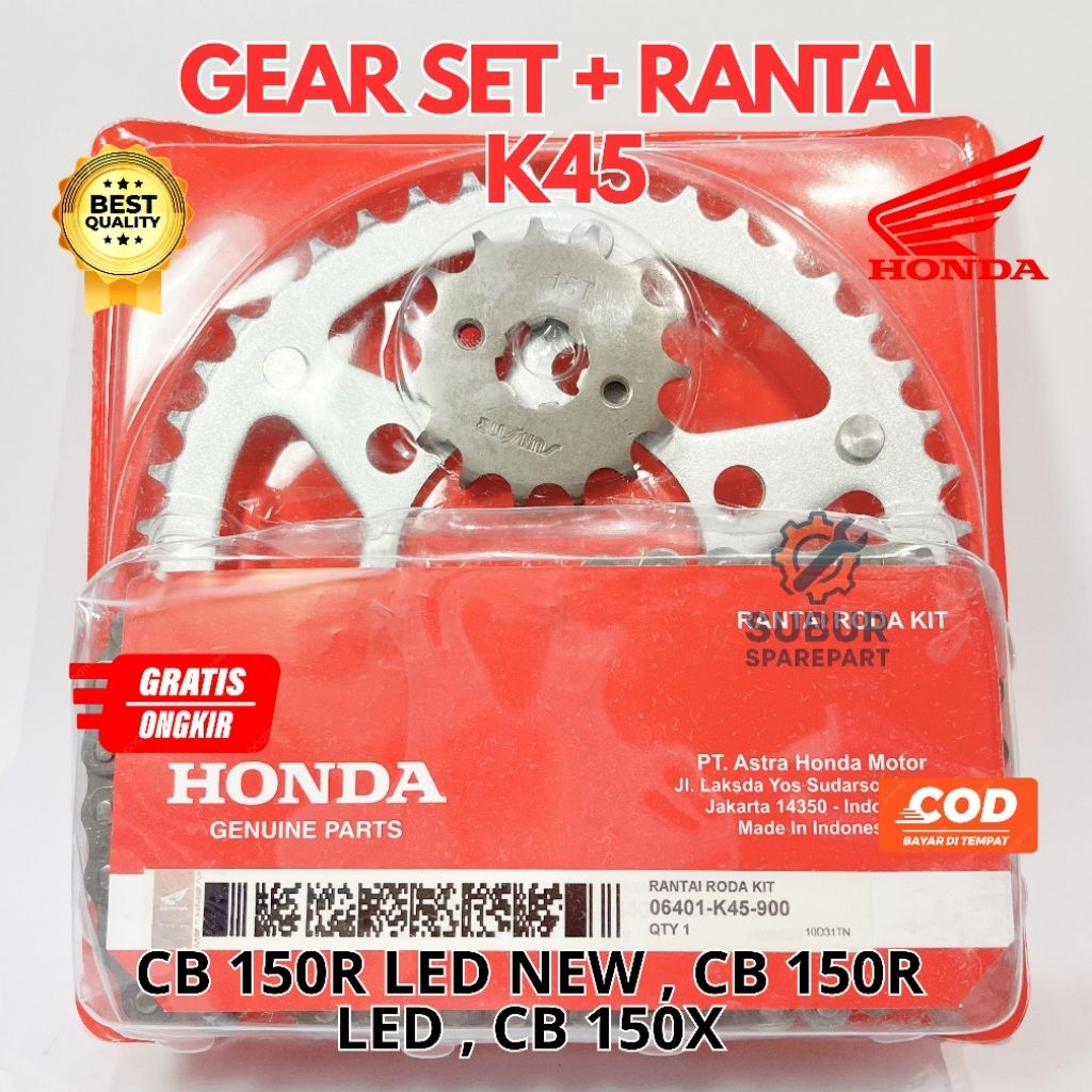 GEAR SET + RANTAI HONDA K45 CB 150R , CB 150 LED NEW , CB 150X GIR PAKET