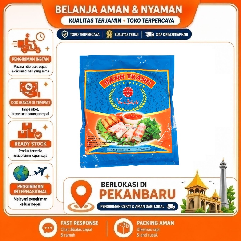 [SDW] pekanbaru/400 Gram 22cm Banh Trang Rice Paper Bich Chi Kertas Nasi Kulit Lumpia Lembut Tipis