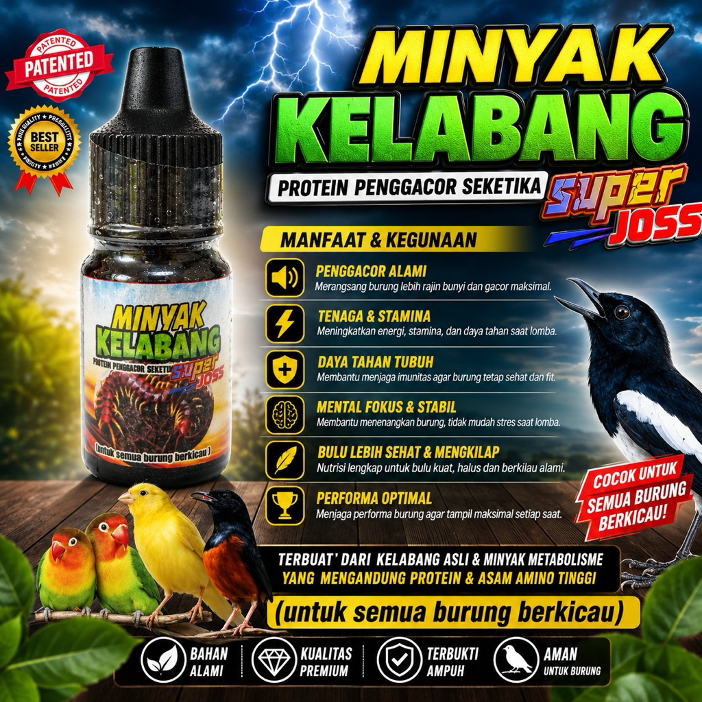 Minyak Kelabang Super Joss Penggacor Burung Murai Kacer Cucak Ijo Kenari EF Booster Mental Fighter