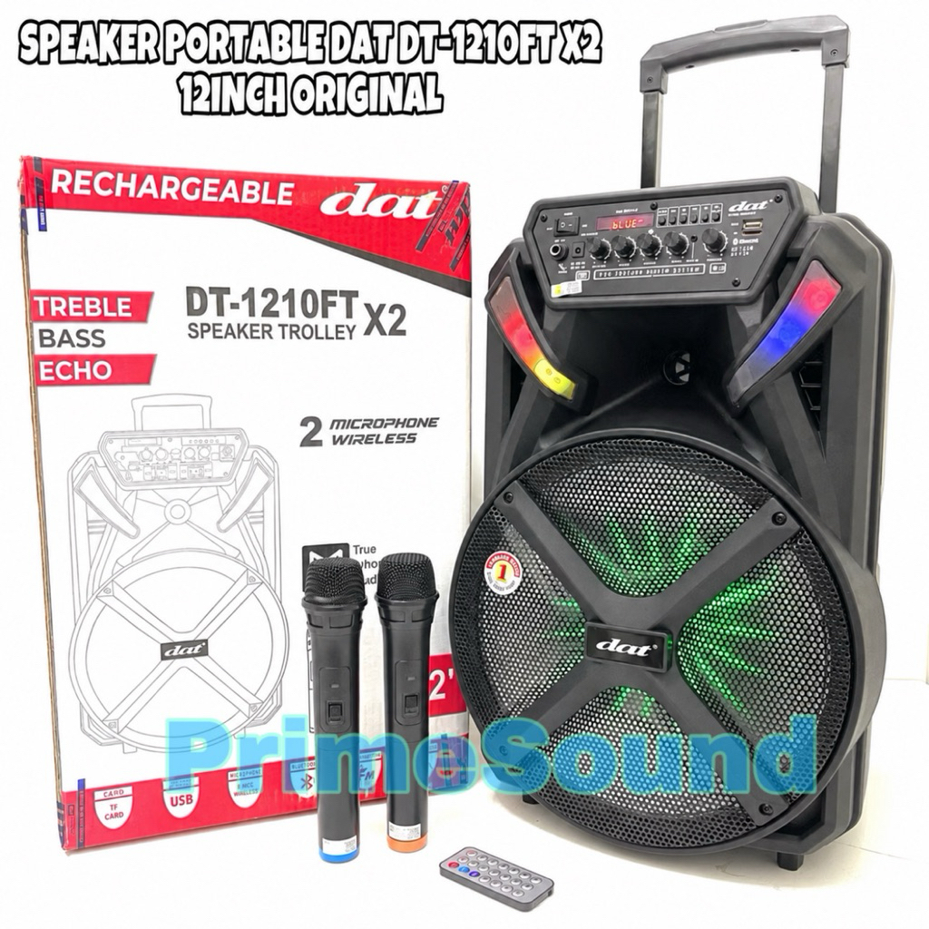 Speaker Portable DAT DT1210FTX2 12inch Original Free 2bh Mic Wireless Dat 1210 ftx2 ( Bisa COD )