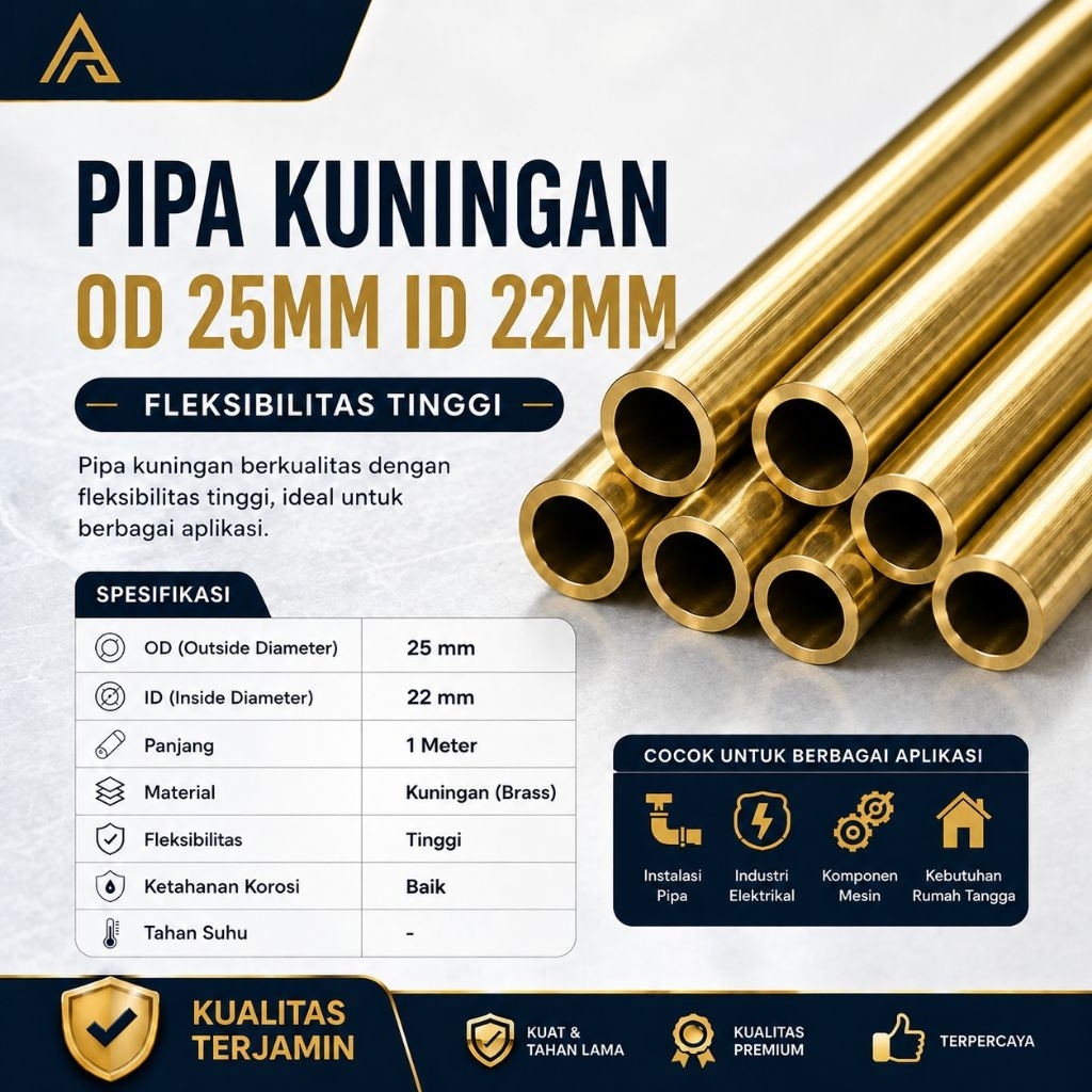 Pipa kuningan Od 25mm Id 22mm x per 1cm | Brass pipa kuningan