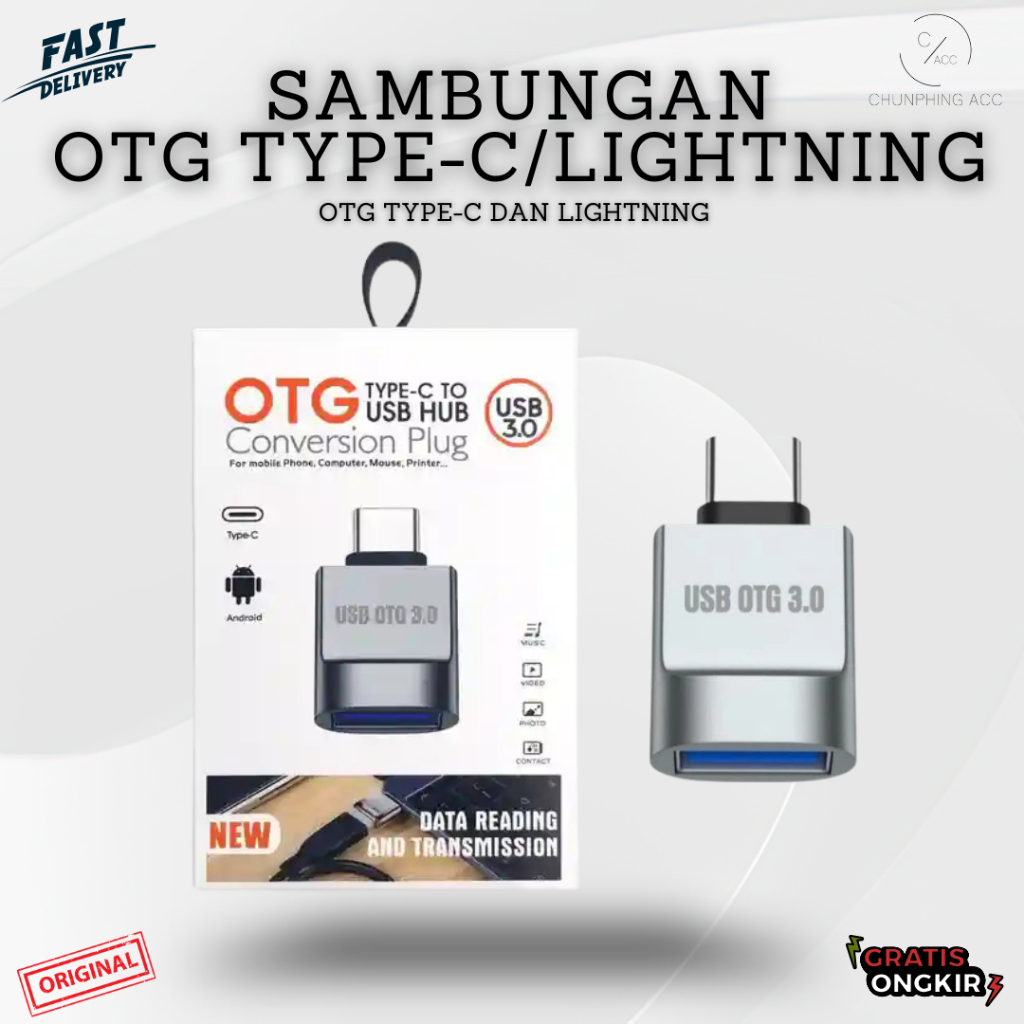 OTG TYPE-C DAN LIGHTNING USB 3.0 ADAPTER CONVERTER ANDROID TABLE PLUG & PLAY OTG IPHONE TO USB ORIGI