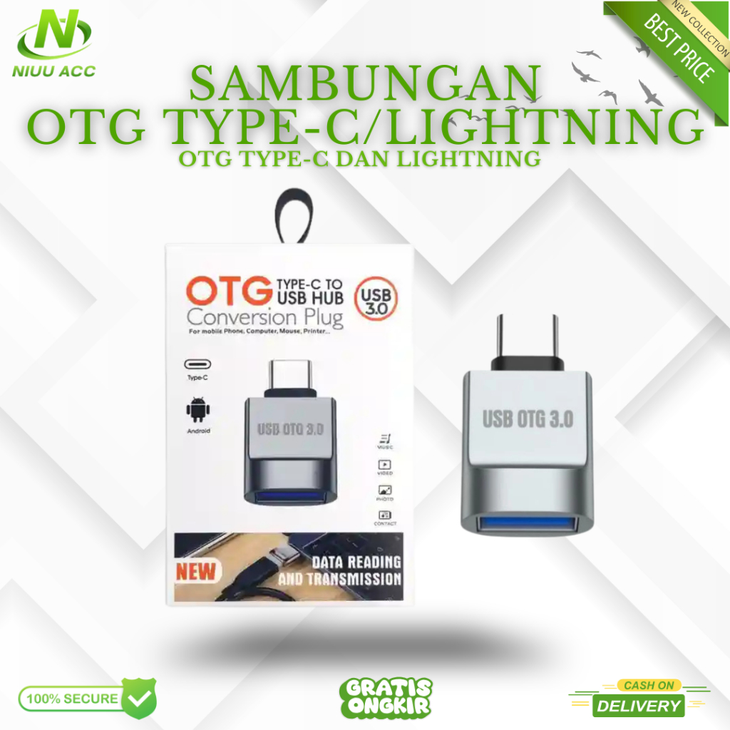 OTG TYPE-C DAN LIGHTNING USB 3.0 ADAPTER CONVERTER ANDROID TABLE PLUG & PLAY OTG IPHONE TO USB ORIGI