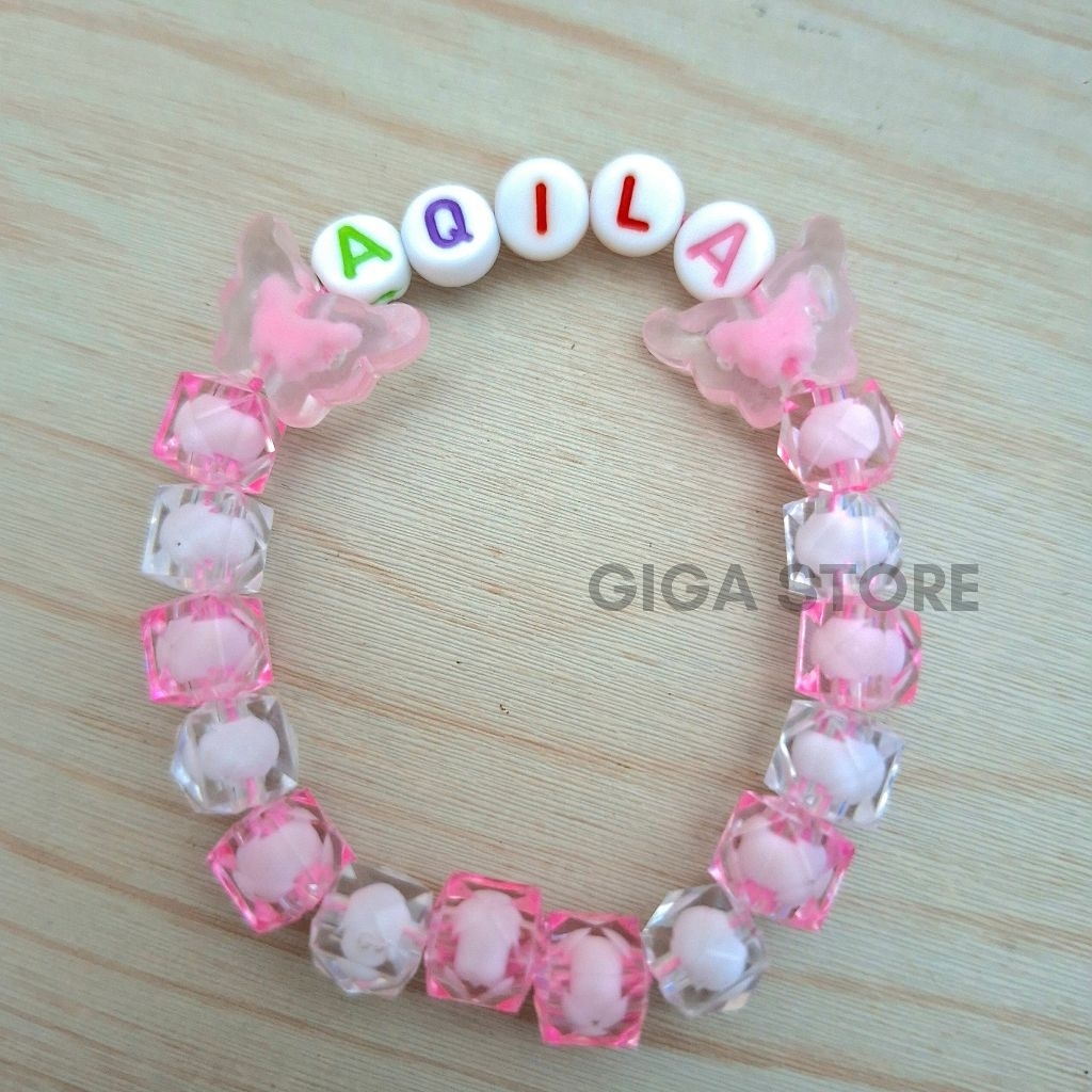 Gelang anak custom nama karet dan tali