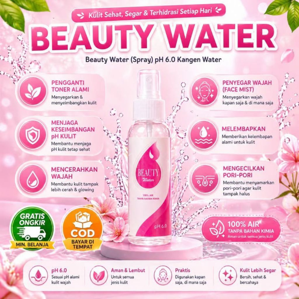 Beauty Water Spray pH 6.0 Kangen Water Pengganti Toner Alami Penyegar Wajah Melembapkan Mencerahkan 