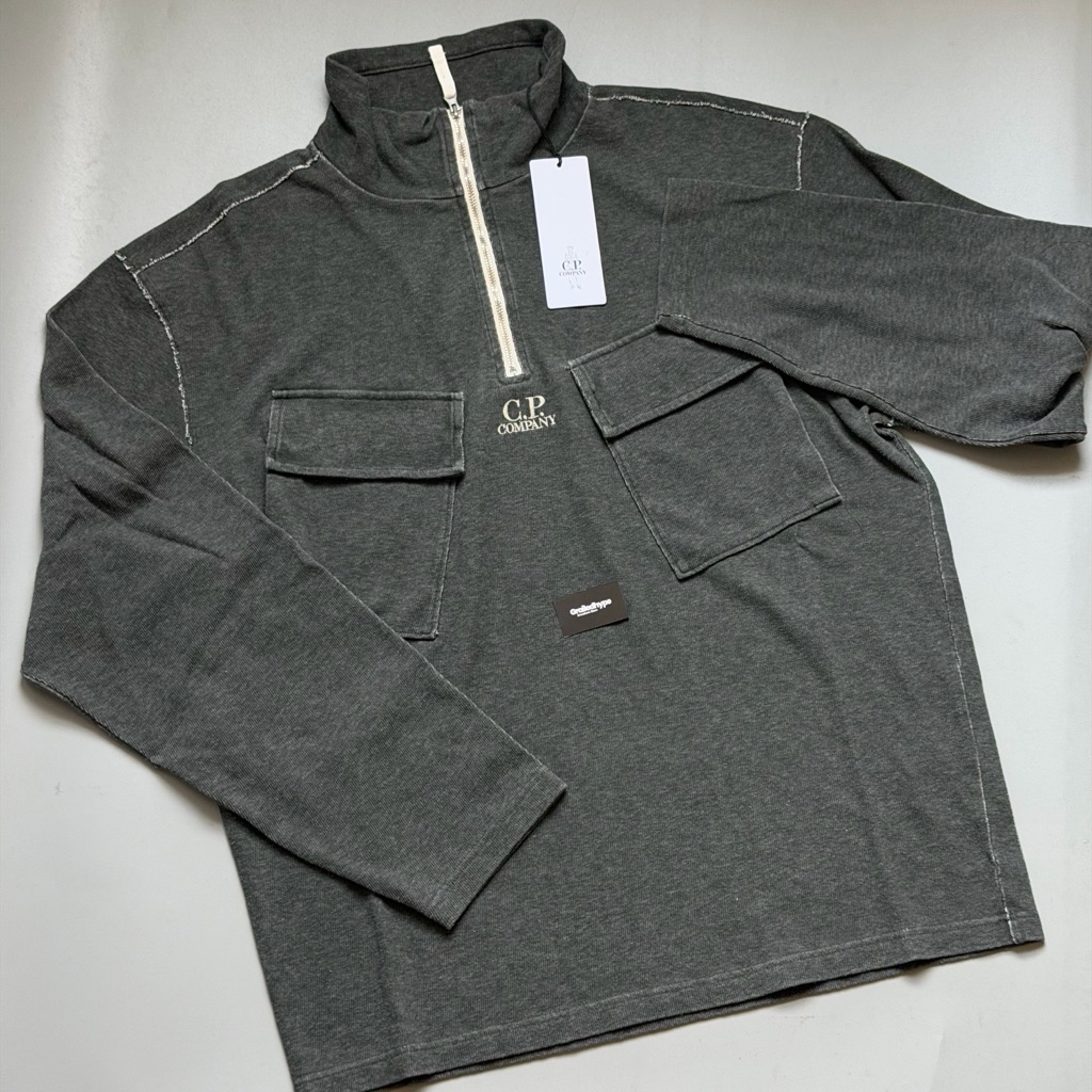 CP Company Grey Heavy Jersey Plated Half Zip Sweatshirt
