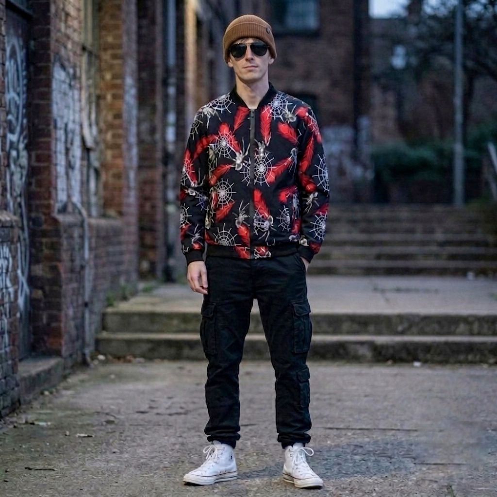 Silk bomber jacket motif spiderweb