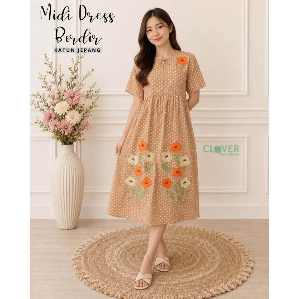 (DM 3) Daster Bordir Midi Katun Jepang - Daster Malang. 15B