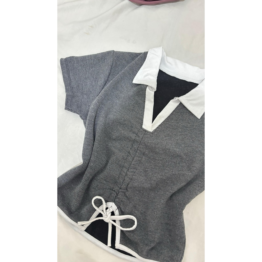 crop top grey collar