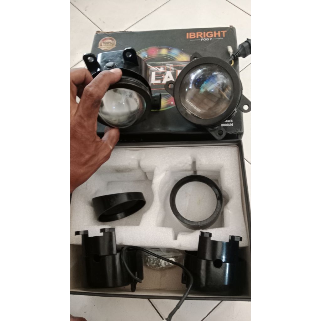 sepasang foglamp mobil 3 inch biled 3 warna ibright