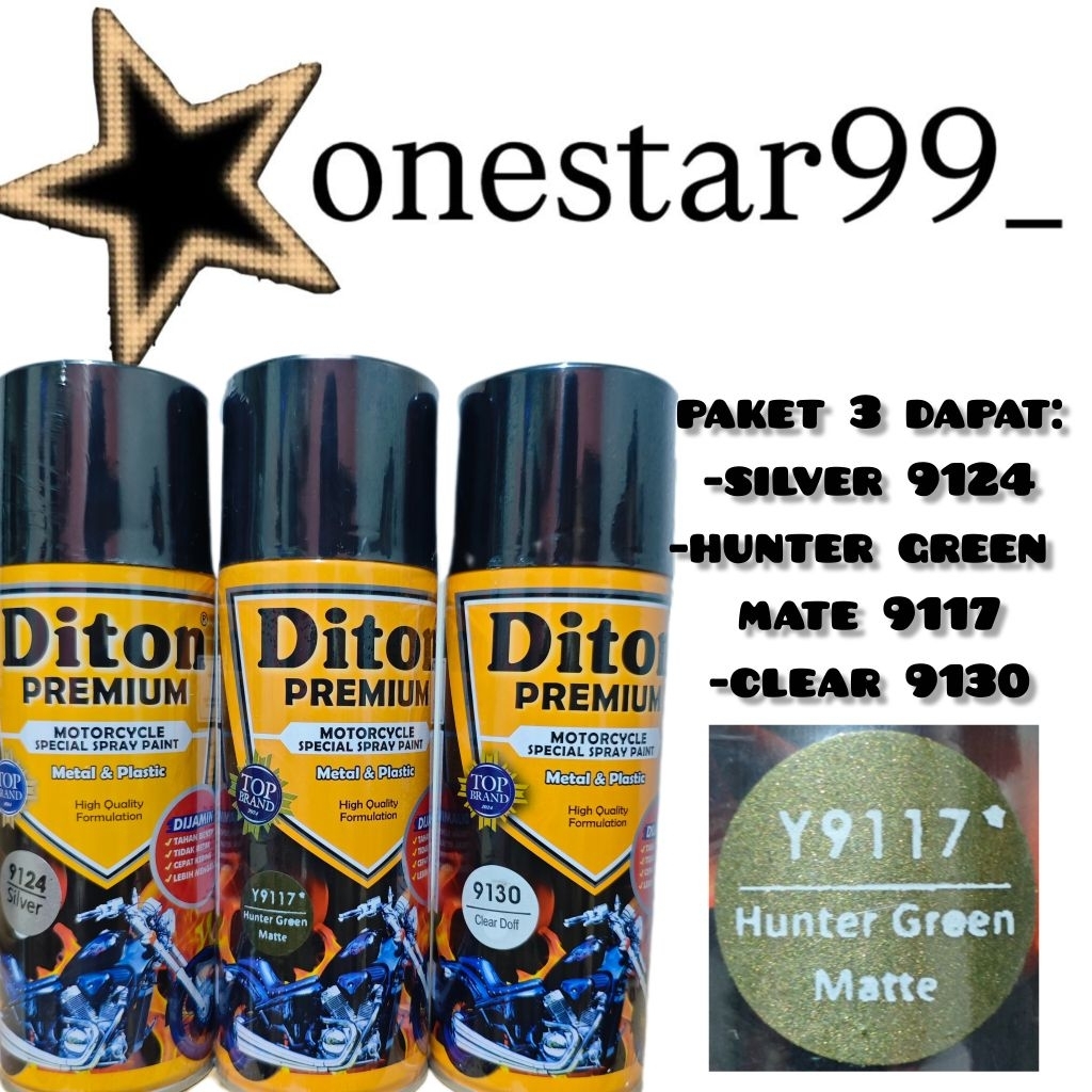 Pilok Pilox Pylox Cat Diton Premium Paket 3 Kaleng Hunter Green Matte 9117 Hijau Metalik Doff Silver