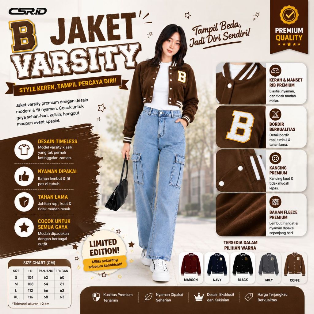 B Crop Jaket Baseball | Jacket VERSITY CROOPE | Jaket bisbol wanita