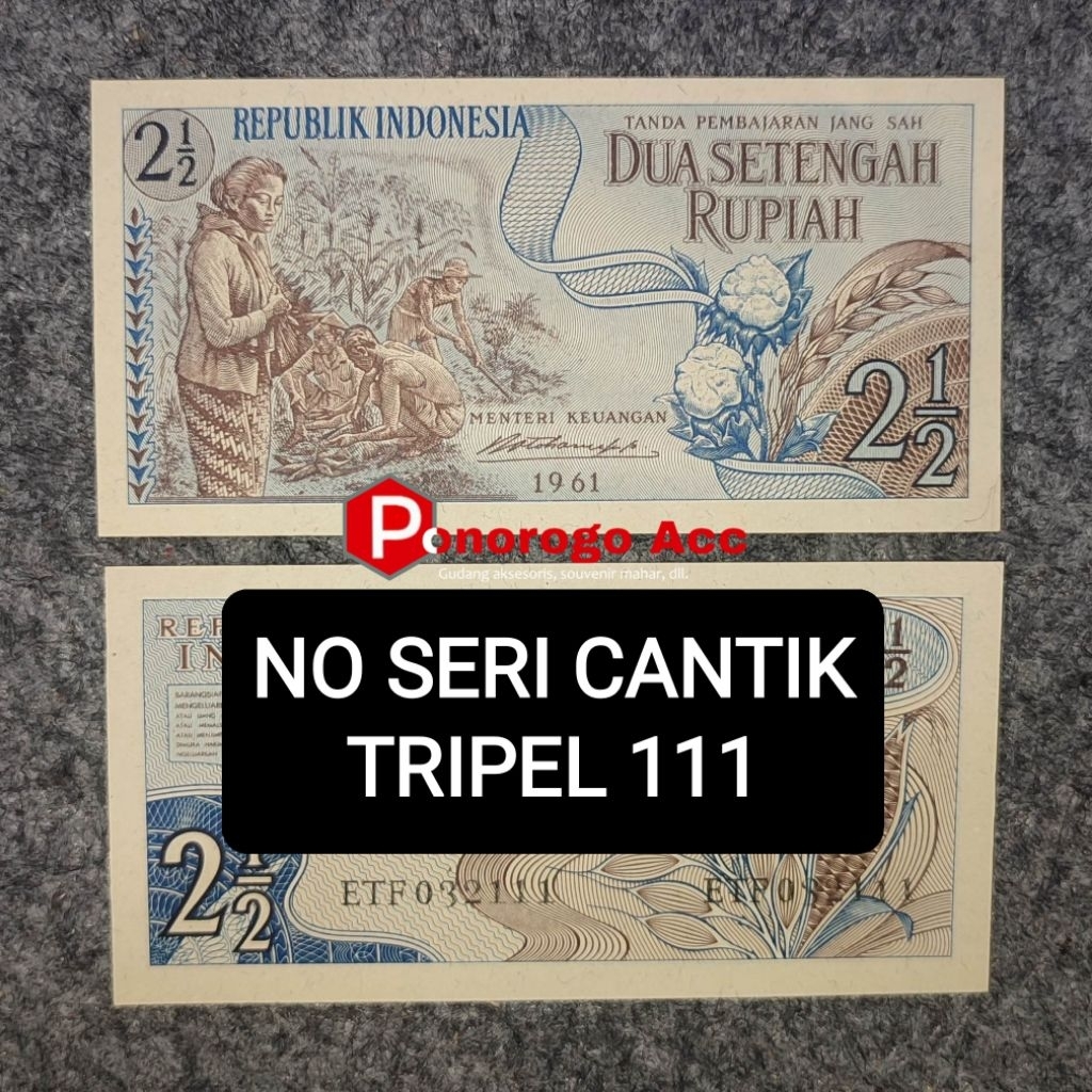 (GRESS/BARU) Nomor seri cantik 2½ Rupiah Sandang Pangan Tahun 1961 Tripel 111