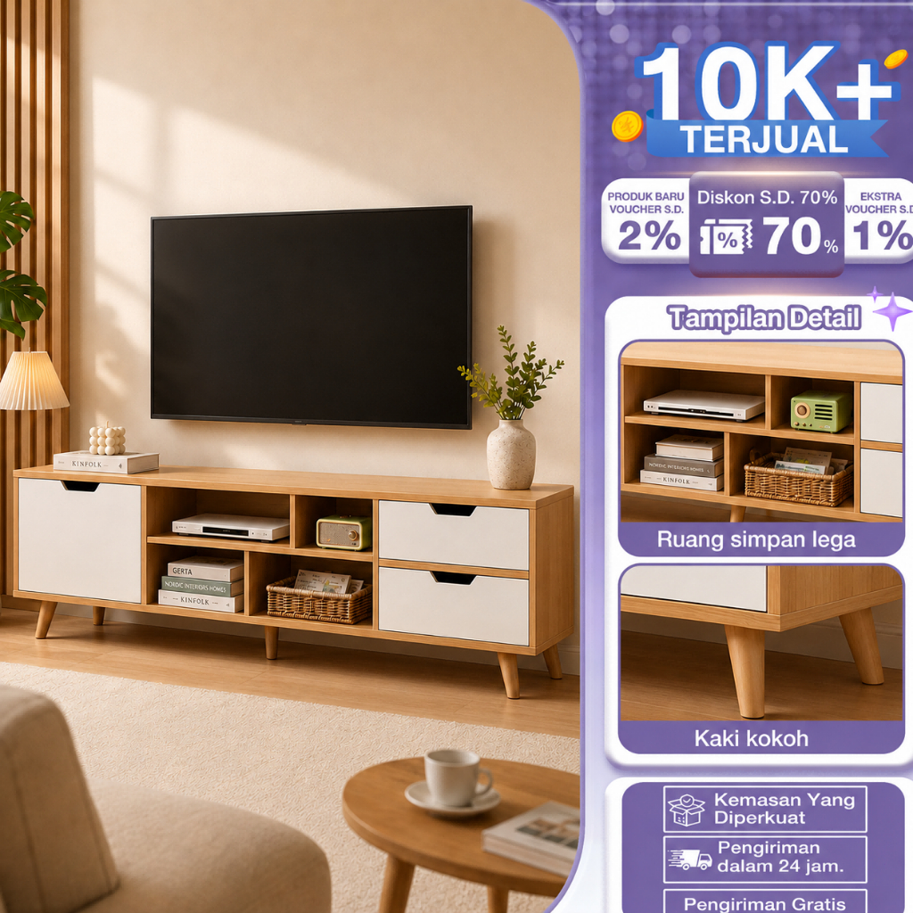 Meja TV Kayu Minimalis Modern Rak TV Bufet TV Lemari TV Kabinet Serbaguna Ruang Tamu Murah Awet