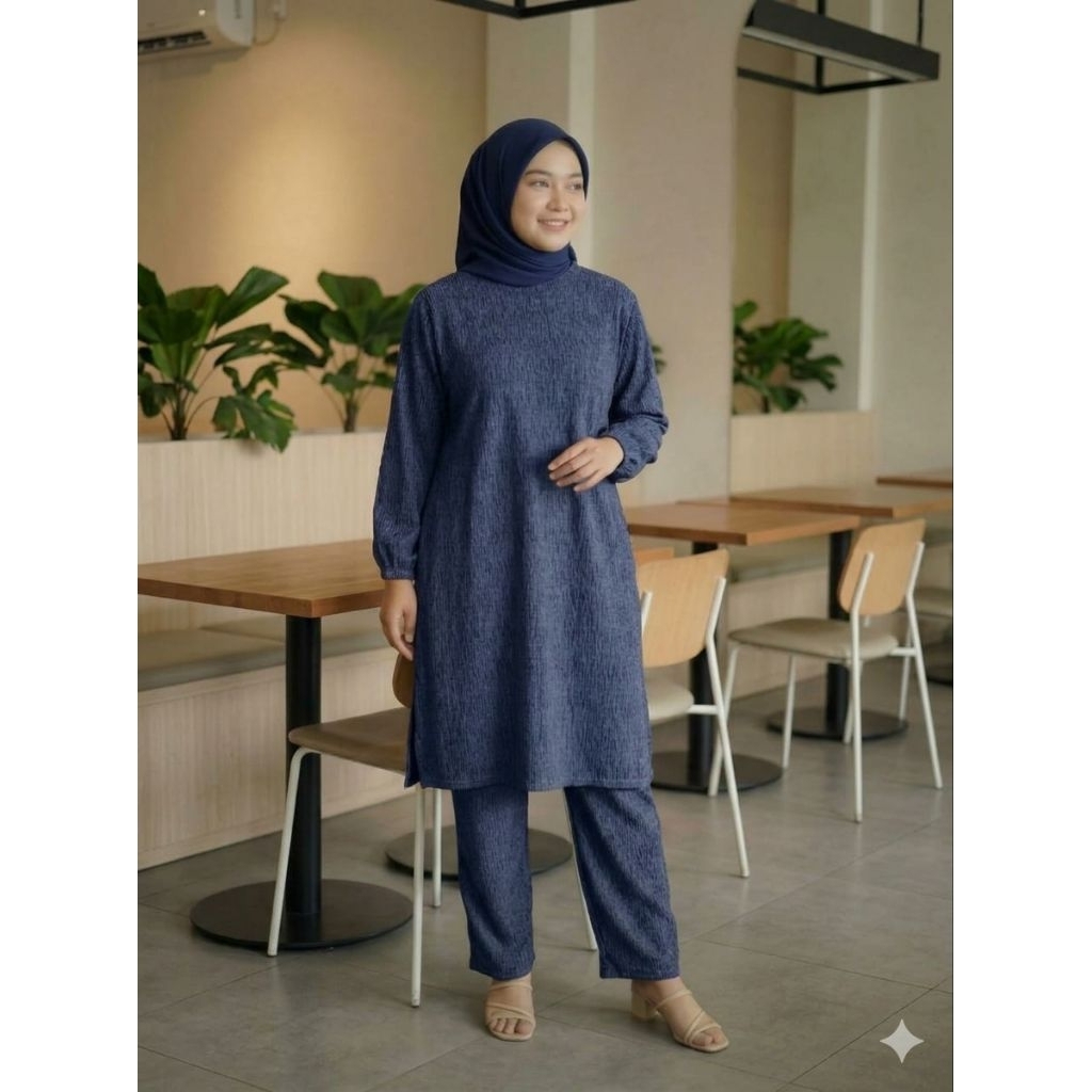Wanset tunik bahan kenit premium