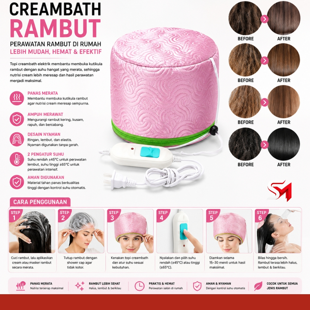 Alat Creambath Rambut  | Meiya Hot Steamer Rambut SPA Thermal Treatment Hair Heated Cap Alat Steamer