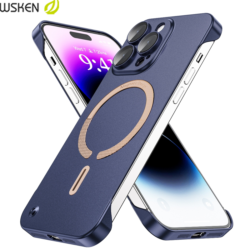 Wsken Magnetic Case for iphone 15/15pro/15plus/15promax Tanpa Bingkai Case