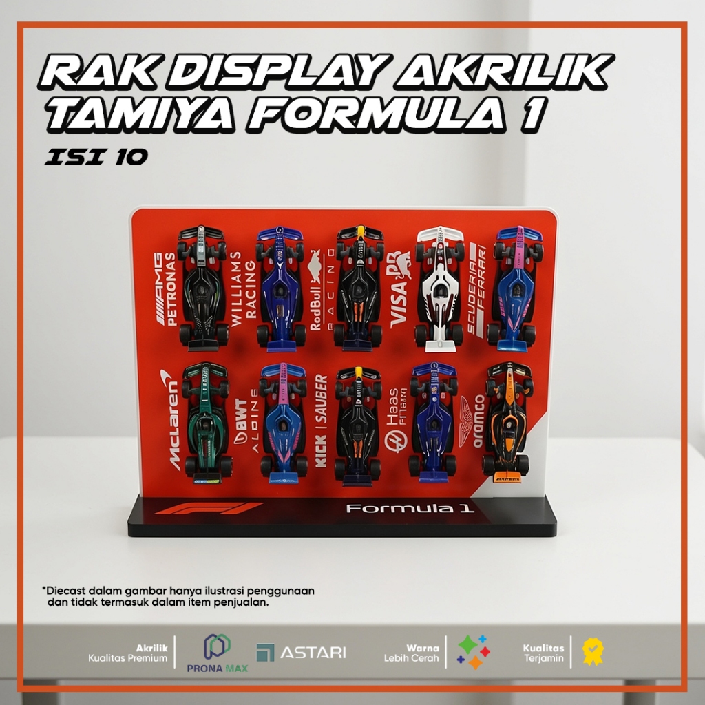 Rak Display Mobil Formula 1 Miniatur Akrilik Isi 10 | Organizer Koleksi