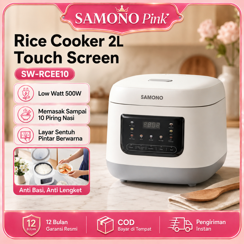 SAMONO Rice Cooker Digital 2L 500W Touchscreen LED 10 Mode Masak Inner Pot Blue Diamond Anti Lengket