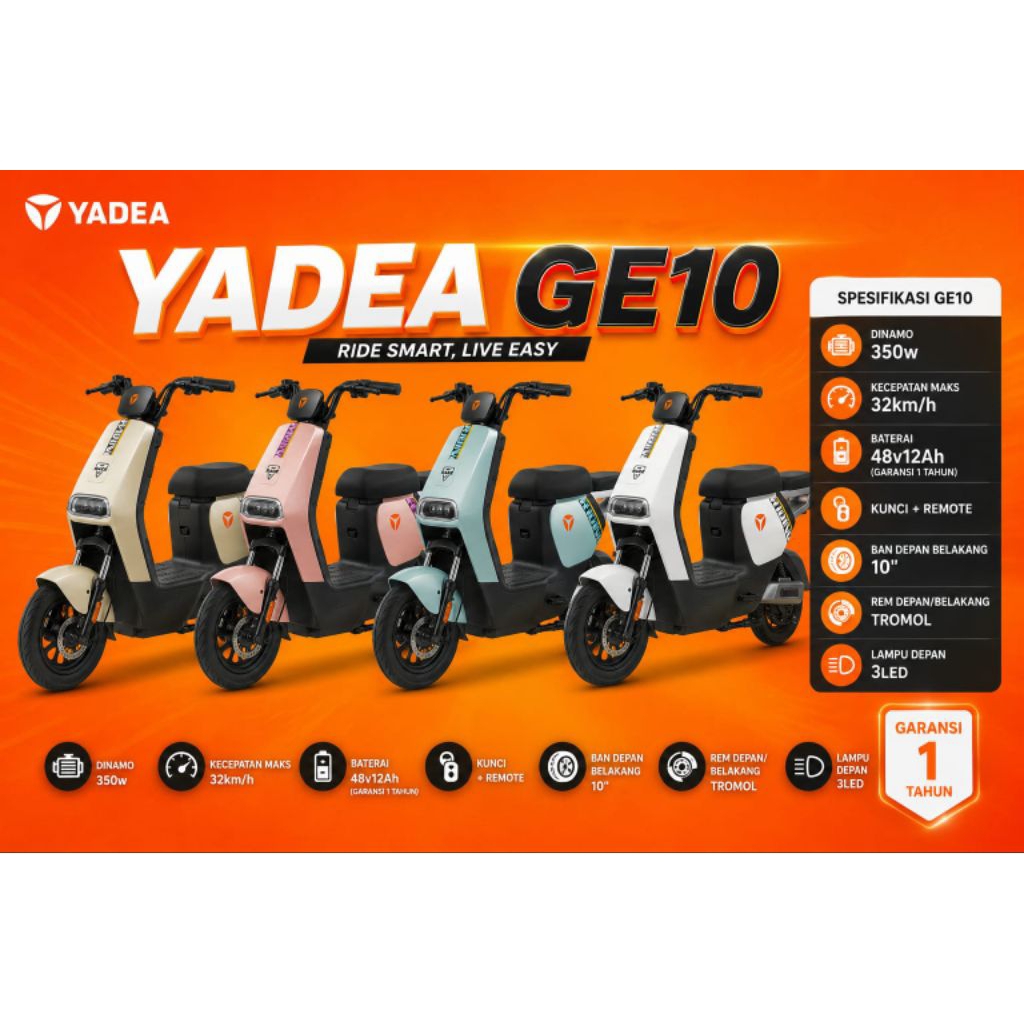 Sepeda listrik murah YADEA GE10 design mewah garansi resmi