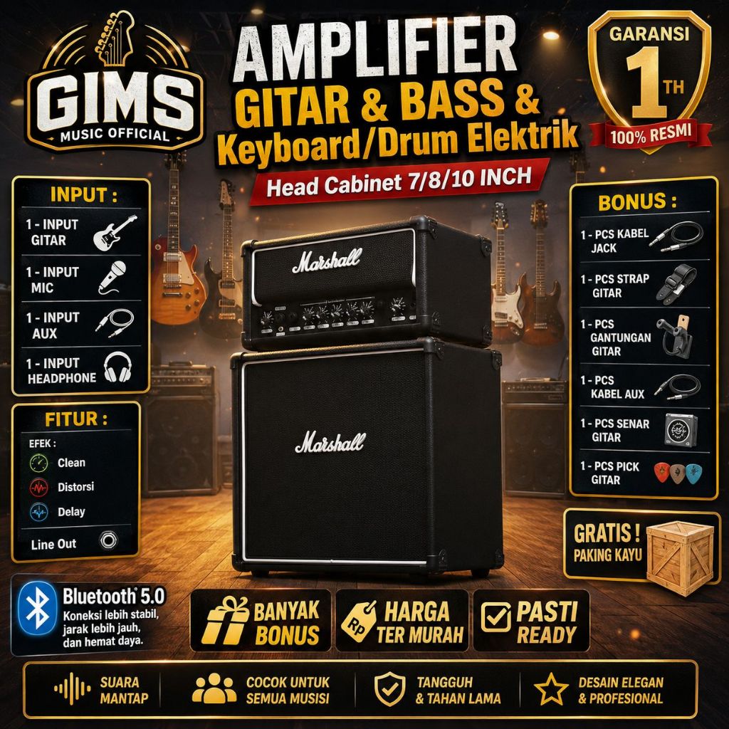 Ampli Gitar & Bass & Keyboard Bluetooth 8 Inch Bisa Untuk Karaoke Ada Efek Distorsi Delay