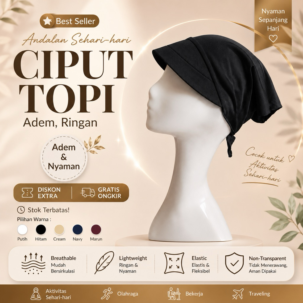 Ciput Topi Hijab Anti Letoy - Ciput Topi Daleman Jilbab Dalaman Kerudung - Ciput Topi Segitiga anti 