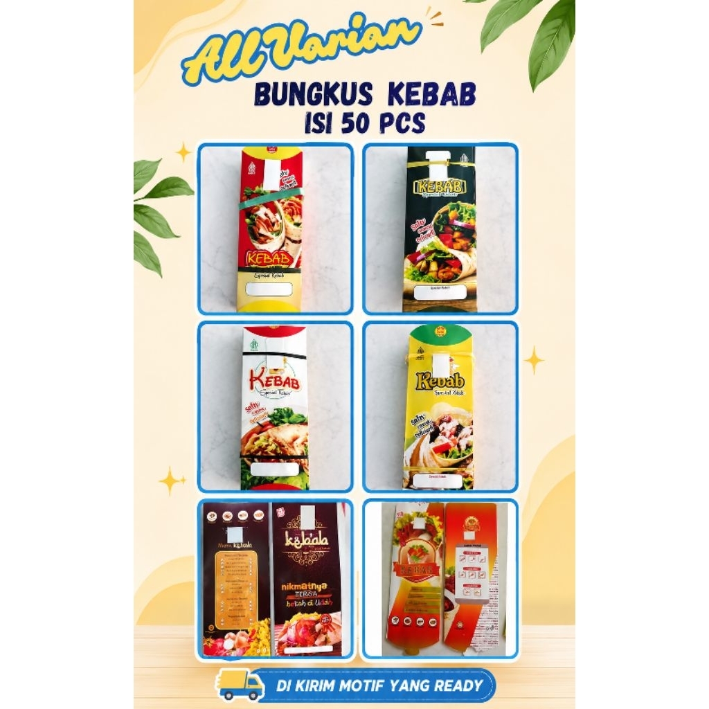 Kemasan Kebab 50 Lembar - kirim motif random - Tahan Minyak, Motif Menarik, Lem Kuat