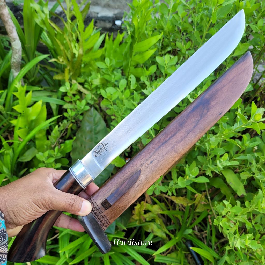 Pisau Sembelih 32 cm Baja Modern SLD Hitachi Japan, Kayu Amara Ebony bonus Sarung Kain Batik