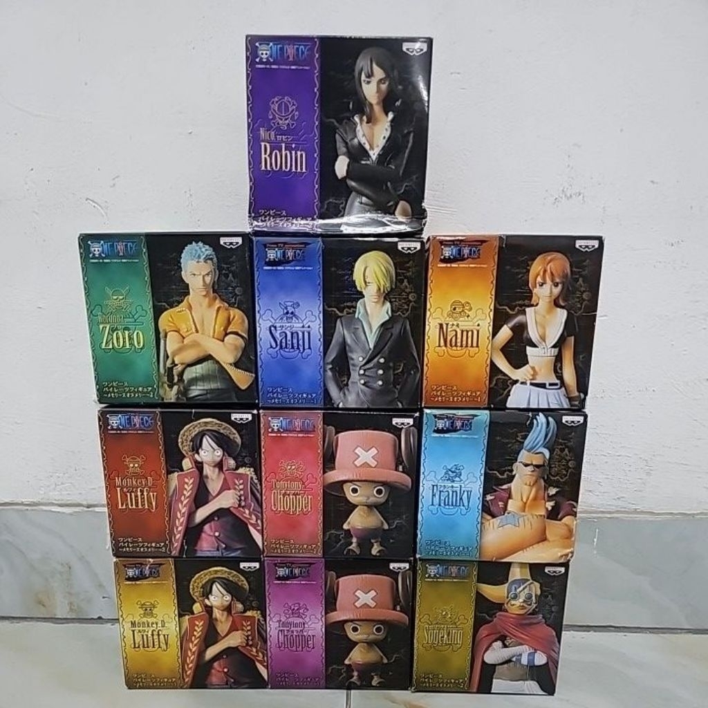 Set 10 pcs one piece ennies lobby arc, luffy gold, luffy red, roronoa zoro, nico robin, sanji, chopp