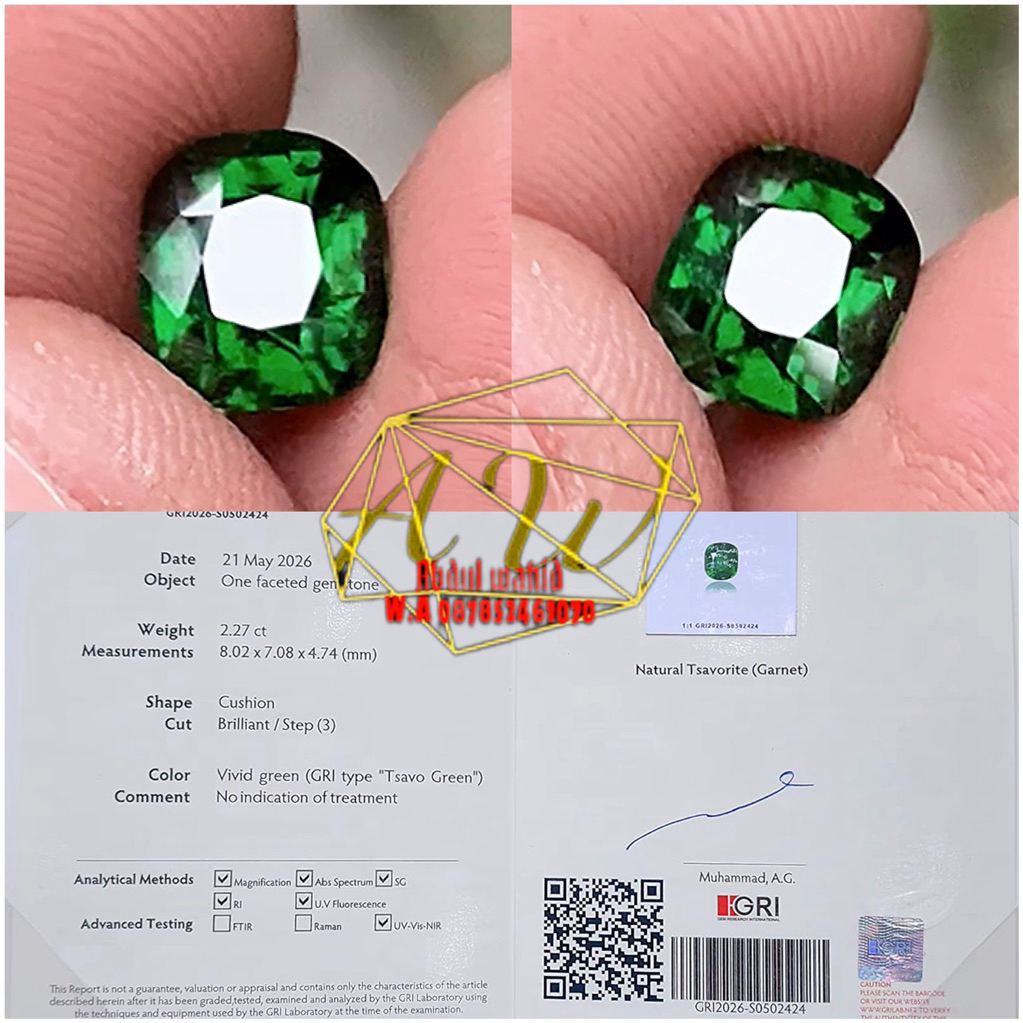 Vivid green tsavorite garnet 2.27carat good color