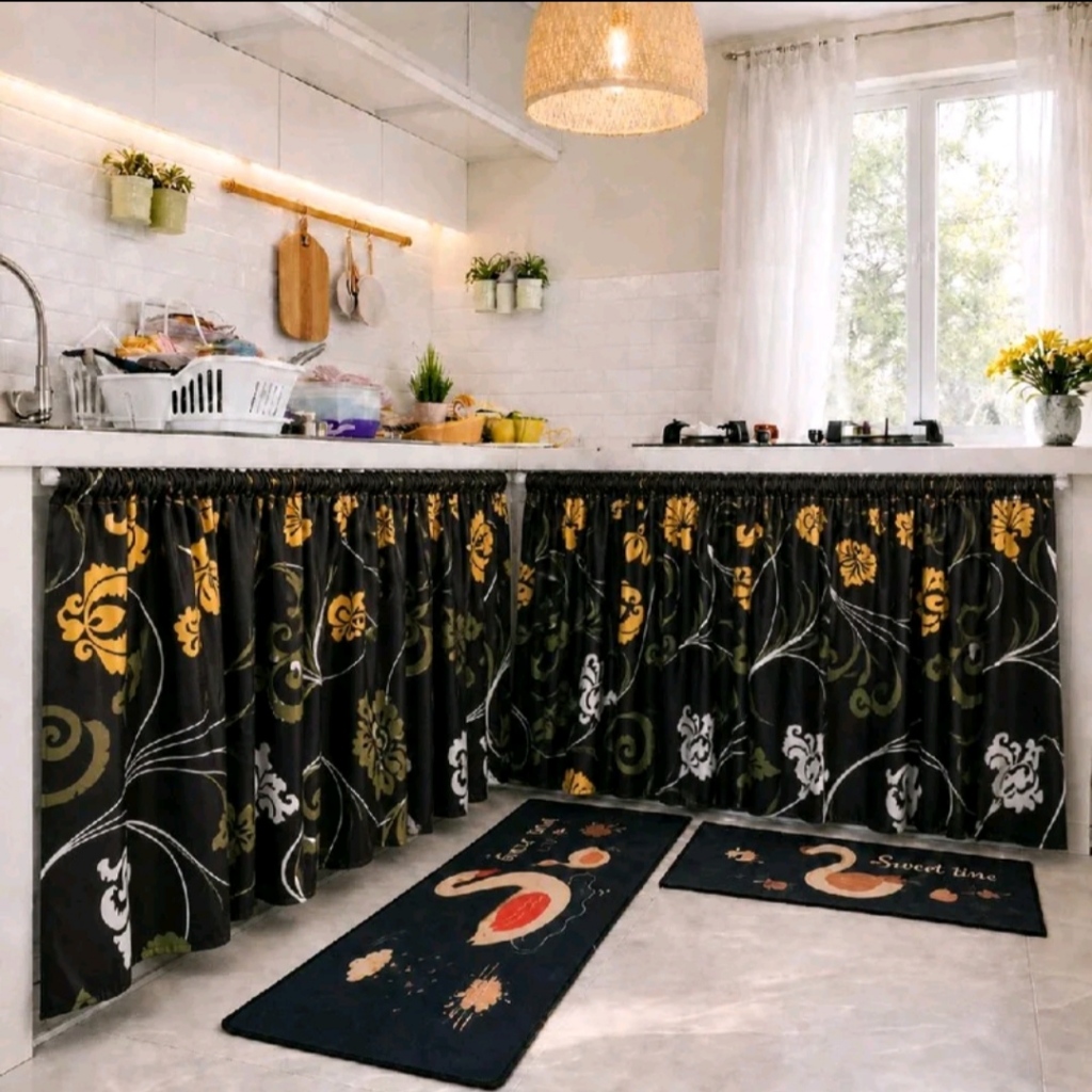 Gorden Kolong Dapur Minimalis | Gorden Meja Bawah Kompor Uk 100 x 70 cm + Bonus Tali