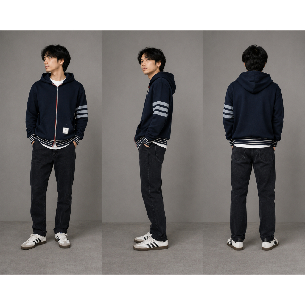 Thom Browne New York Navy 4-Bar Stripe Zip-Up Hoodie