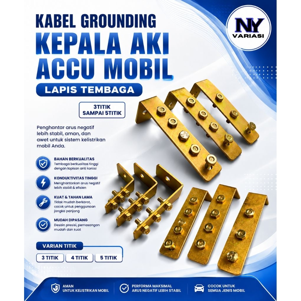 Header Grounding Kepala Aki Mobil 5 Titik Tembaga Asli
