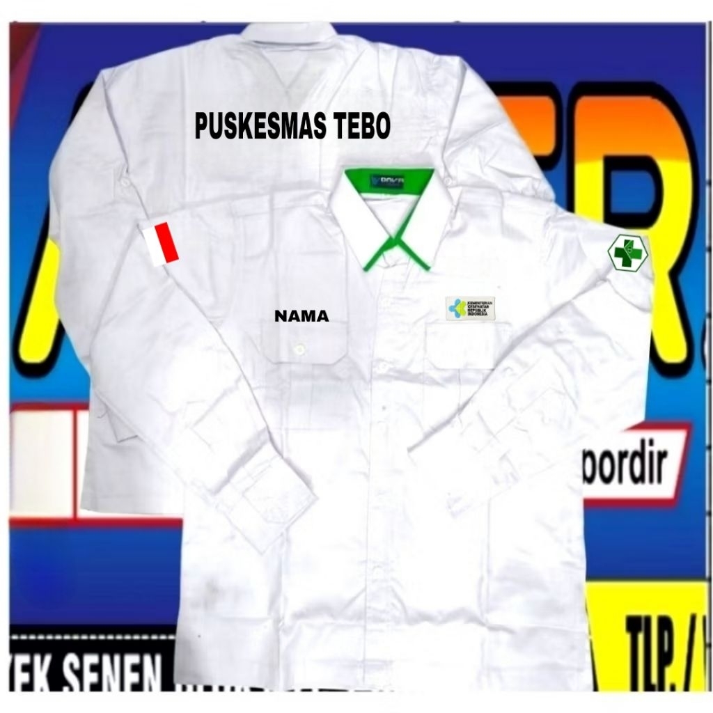 putih lis ijo kemeja Puskesmas baju Puskesmas seragam puskesmas Kemeja kerja puskesmas pakaian dinas