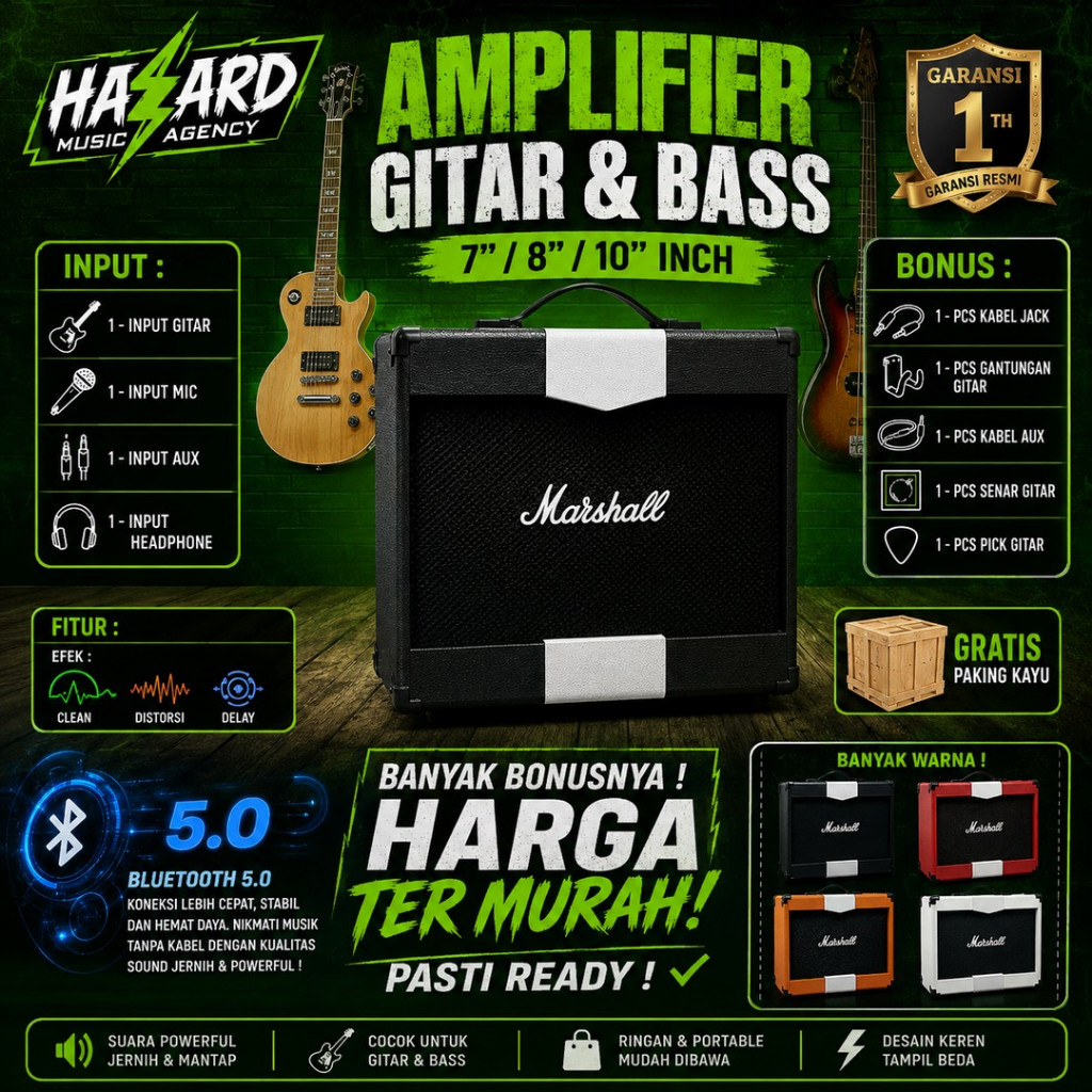 Ampli gitar & bass 10 Inch 3 input bluetooth bisa untuk karaoke efek distorsi delay termurah