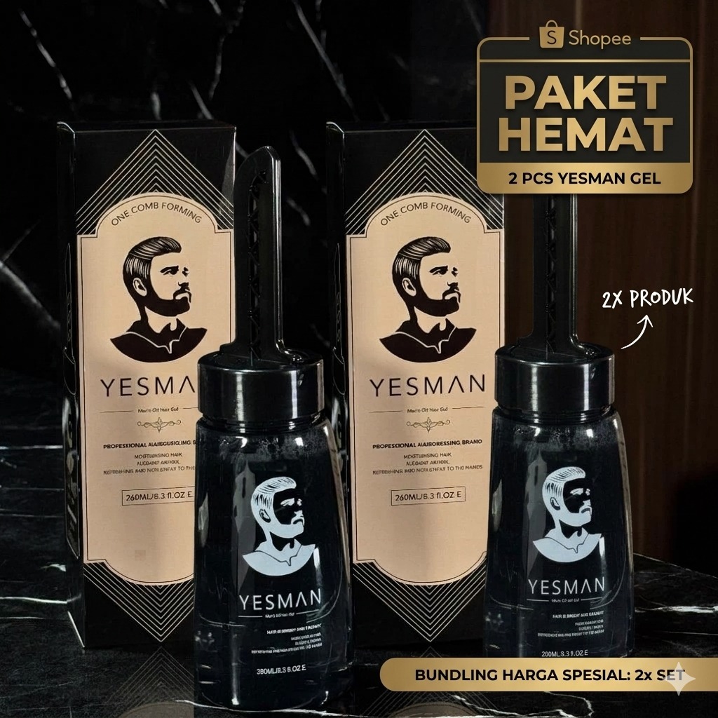 [2 PCS] YESMAN Hair Styling Gel Pria 260ml Strong Hold Gel Rambut Tahan Lama Water Based