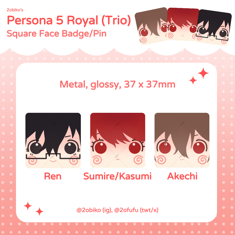 [ Persona 5 Royal ] P5R Trio Square Face 37mm Metal Badge/Pin Fanmerch by 2obiko