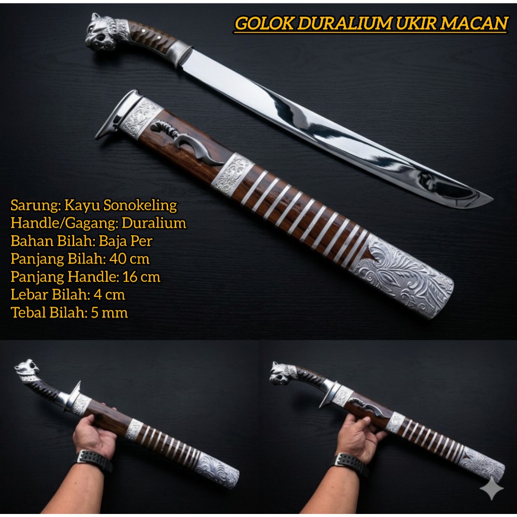 GOLOK CIBATU DURALIUM UKIR MACAN PREMIUM
