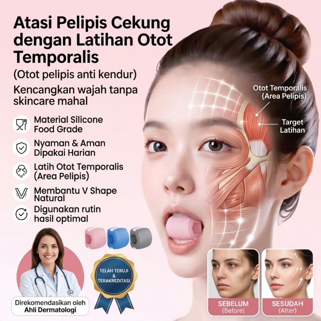 Pelatih Otot Pelipis Temporalis Food Grade Aman | Alat Pelangsing Wajah | Pelatih Senam Wajah | Pela