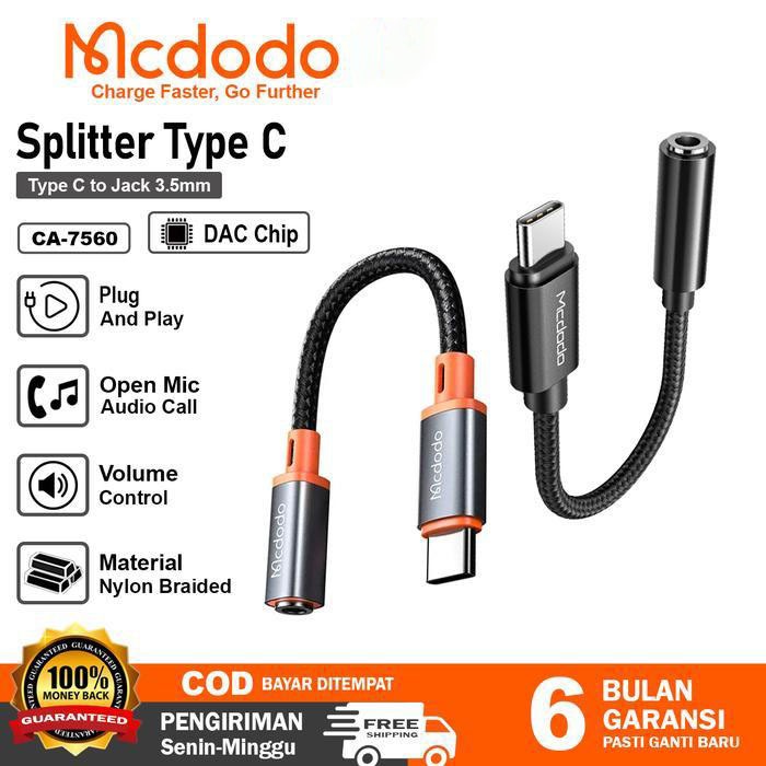 Mcdodo Grosir - Splitter Type C Ke Jack 3.5Mm Untuk Ipad Samsung Oppo Mi Vivo Realme