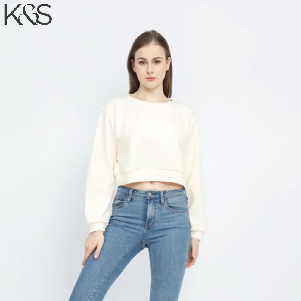 K&S Sweater Crop Top Vanilla - Outer Cardigan Vest Rompi Atasan Baju Wanita Putih