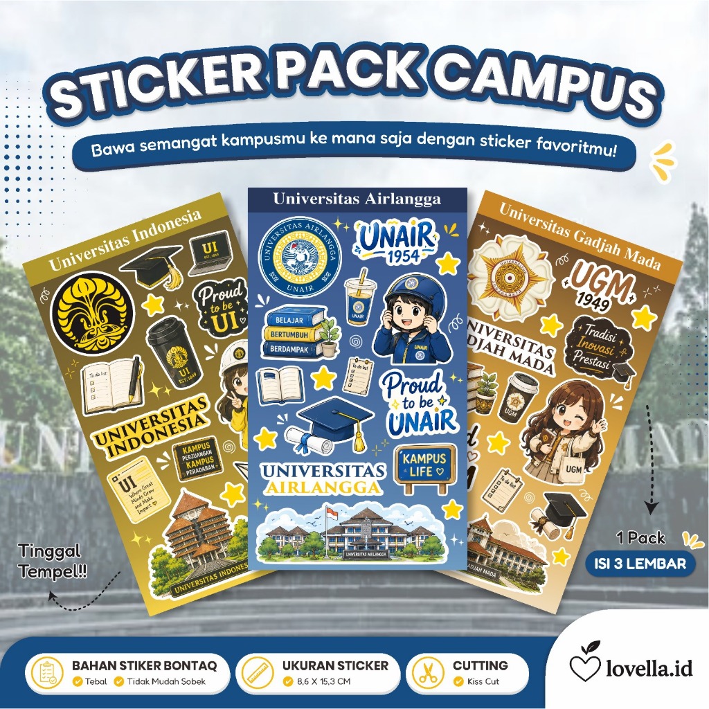 Sticker Pack Kampus Aesthetic UI UNAIR UGM UNESA Murah  Stiker Laptop Tumbler HP Notebook Anti Air