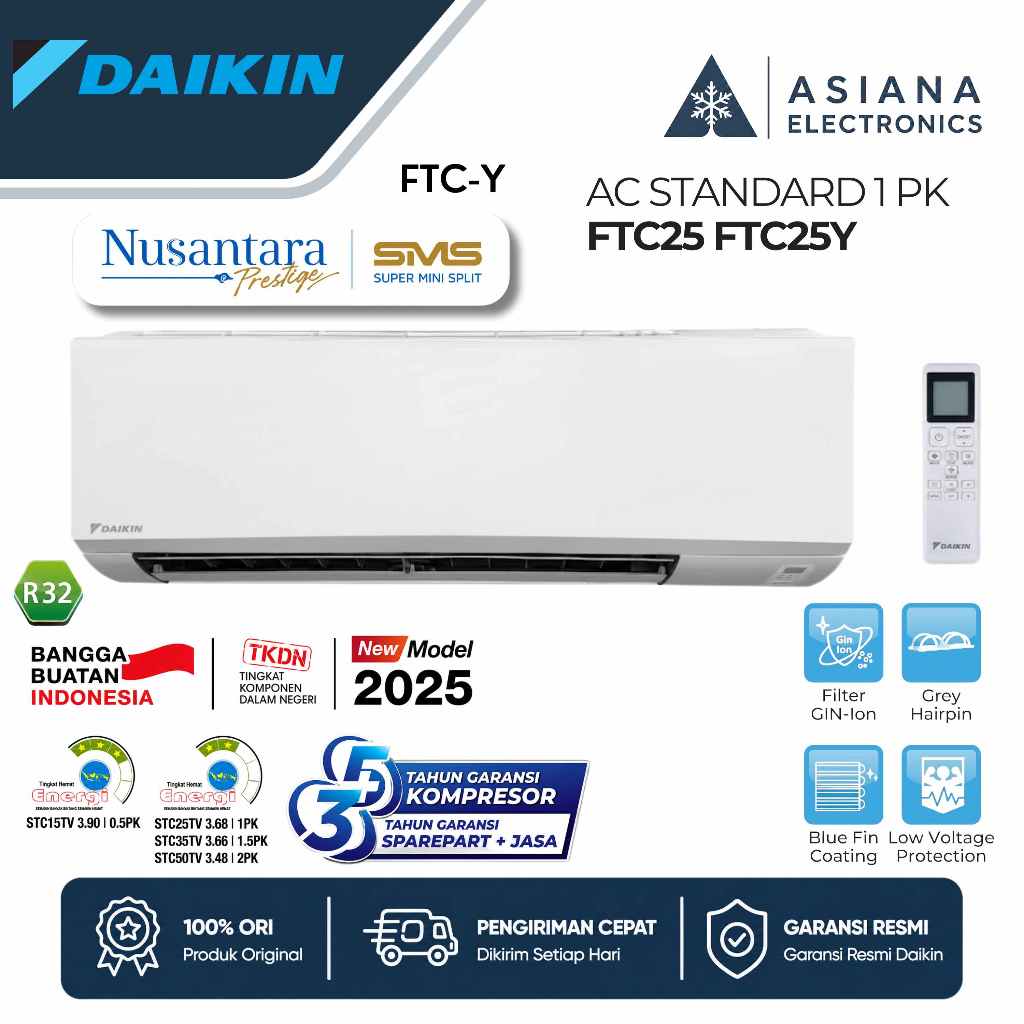 AC DAIKIN STANDART 1 PK 1PK FTC25 FTC25Y Nusantara Prestige