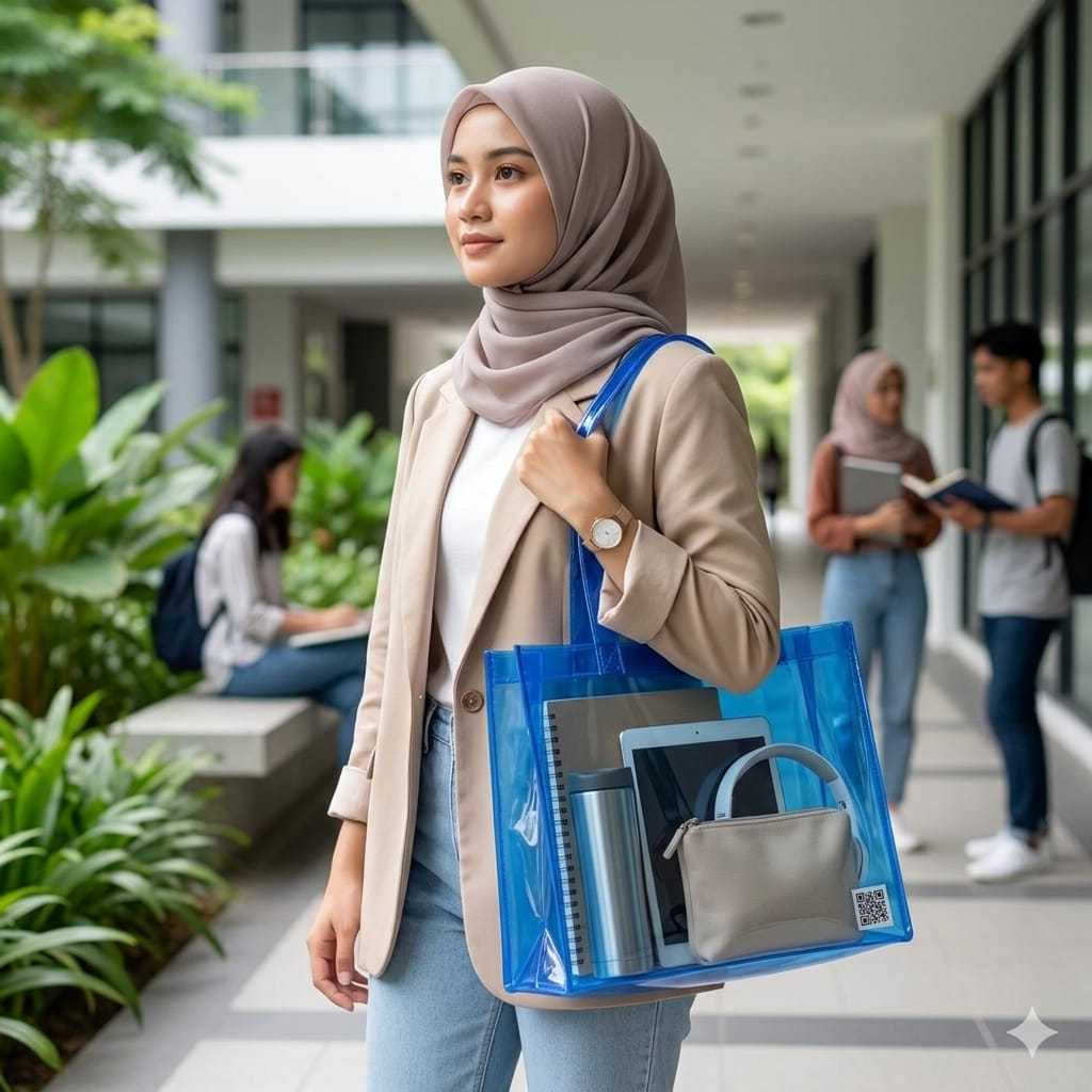 Tote Bag PVC Transparan Besar Tas Kuliah muat laptop Tas Fitness
