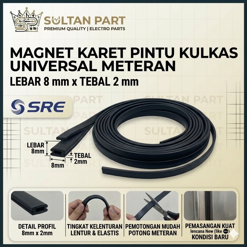 Magnet Karet Pintu Kulkas Meteran Universal Lebar 8mm x 2mm Seal Gasket Elastis Tarikan Kuat