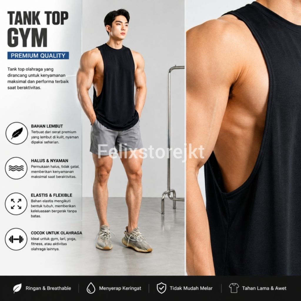 Singlet Pria Low Cut Lekbong Polos / Singlet Pria Polos Tanpa Lengan