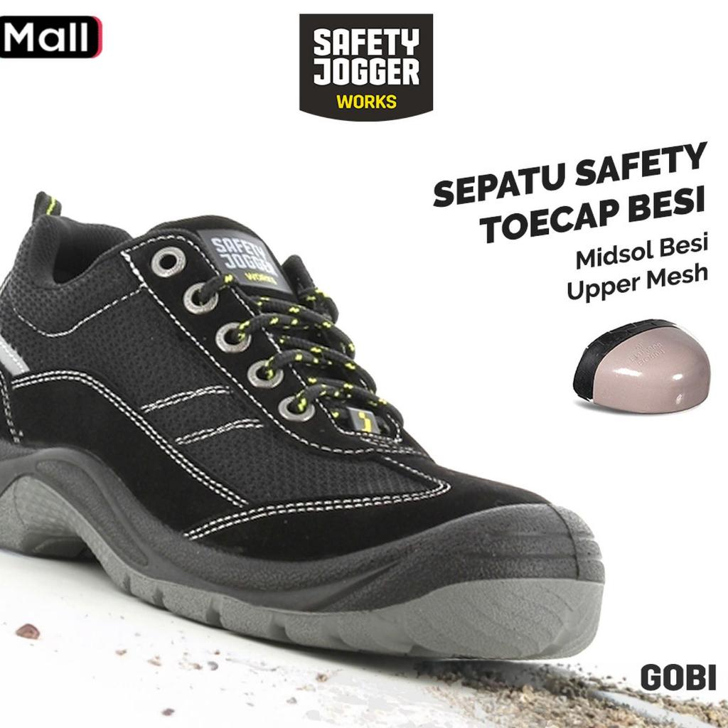 Sepatu Safety Jogger Gobi Black Pria Kulit Ujung Toecap Besi