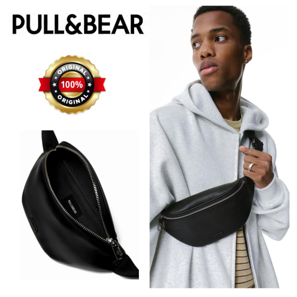 Tas Pull and Bear Sling Bag Pria Casual Daily Original Tas Branded - Black