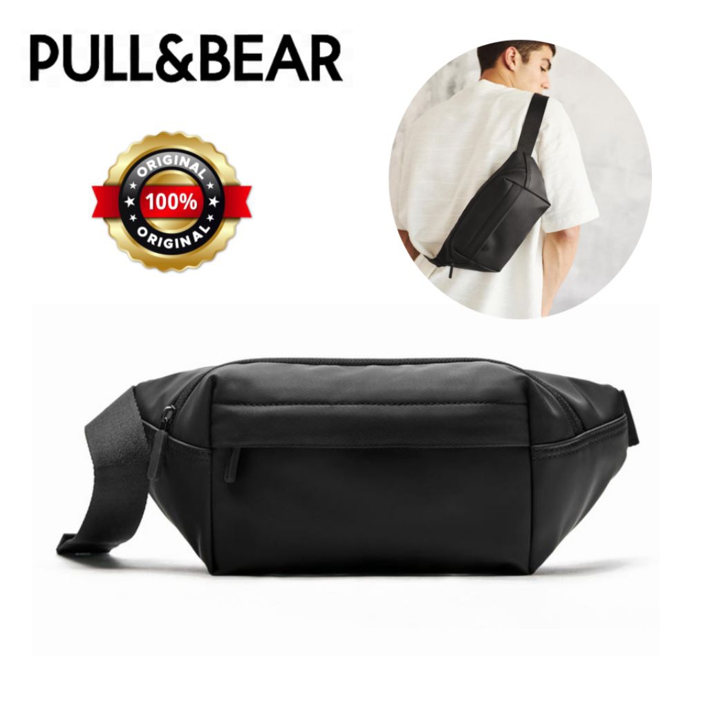 Tas Branded Pull and Bear Sling bag Pria Kasual Daily Original - Black
