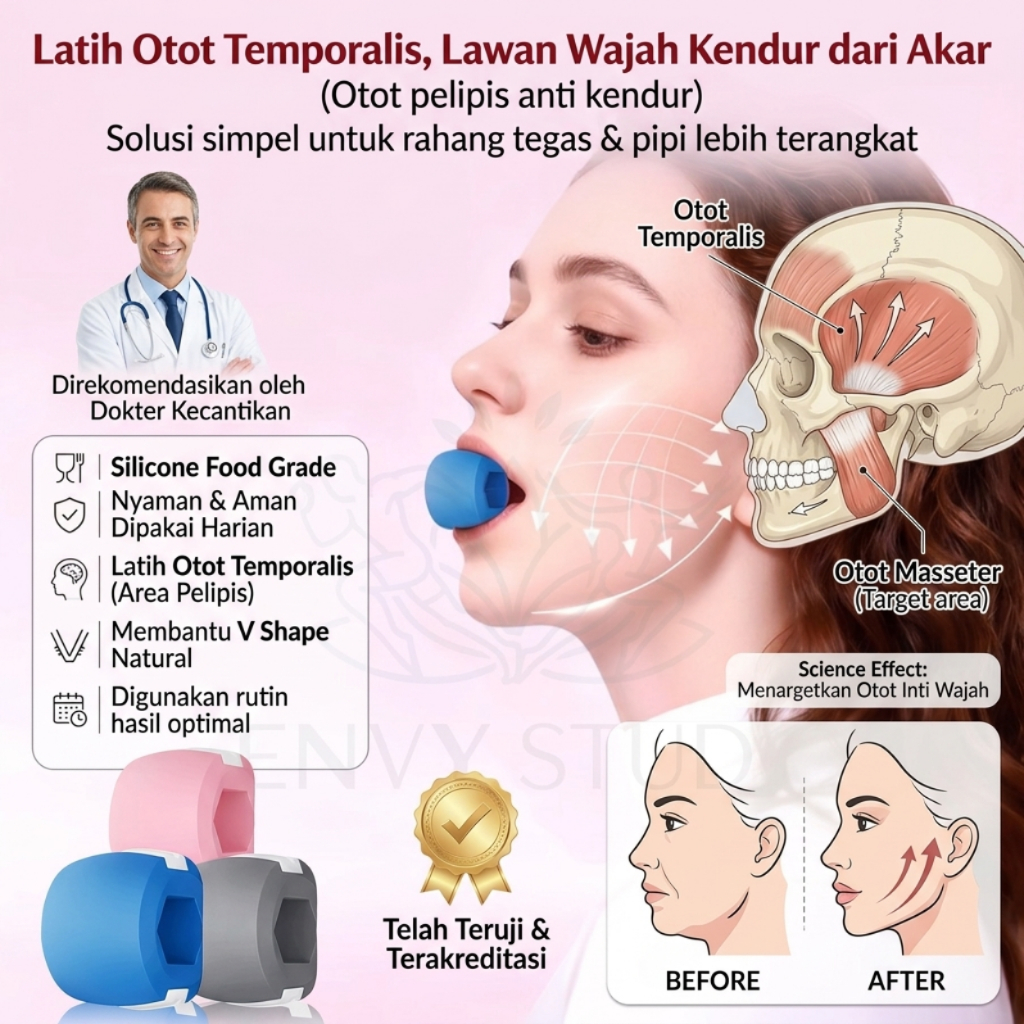 Alat Latih Otot Pelipis Perlamat Penuaan Dini Bahan Silikon Food Grade Aman | Otot Temporalis Traine